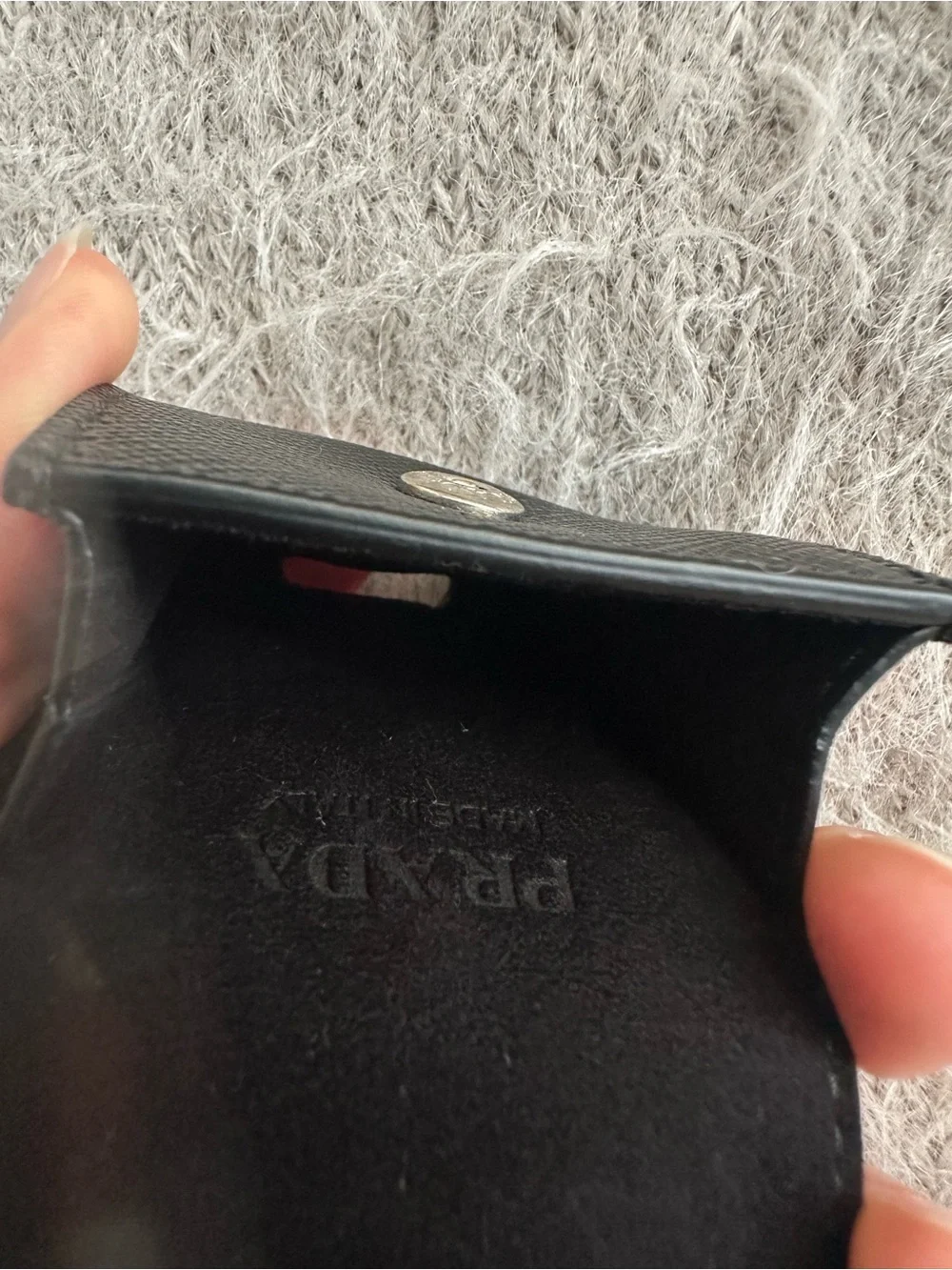 Prada Saffiano Leather AirPods Case Keychain Nero Black 2TT133